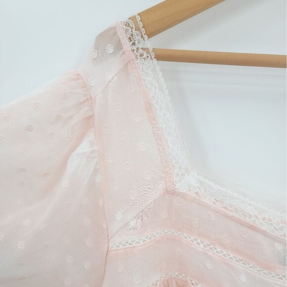 Torrid Coquette Chiffon Clip-Dot Lace Blouse Top Blush Pink Girly Romantic 4X - Picture 8 of 14